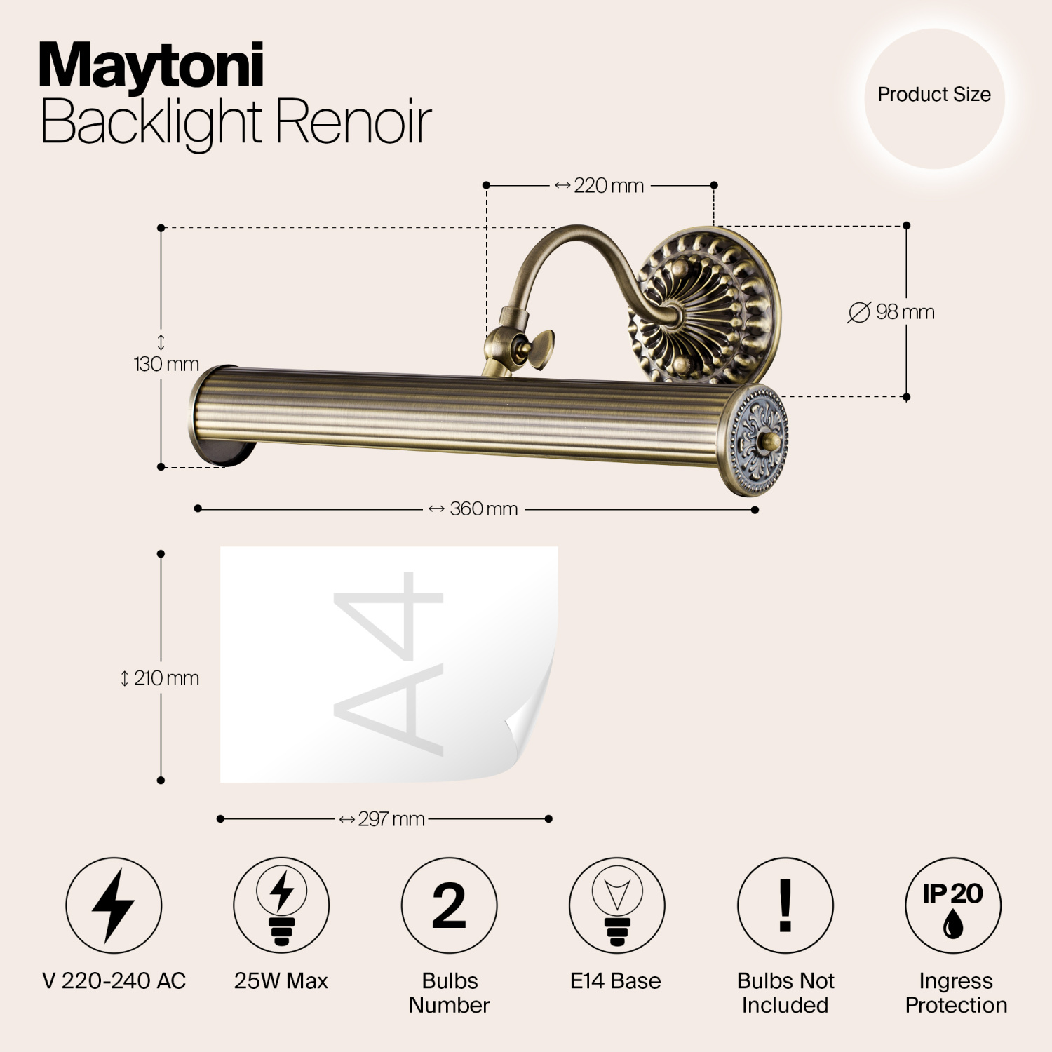 Maytoni Classic Renoir Подсветка цвет: бронза PIC118-22-R