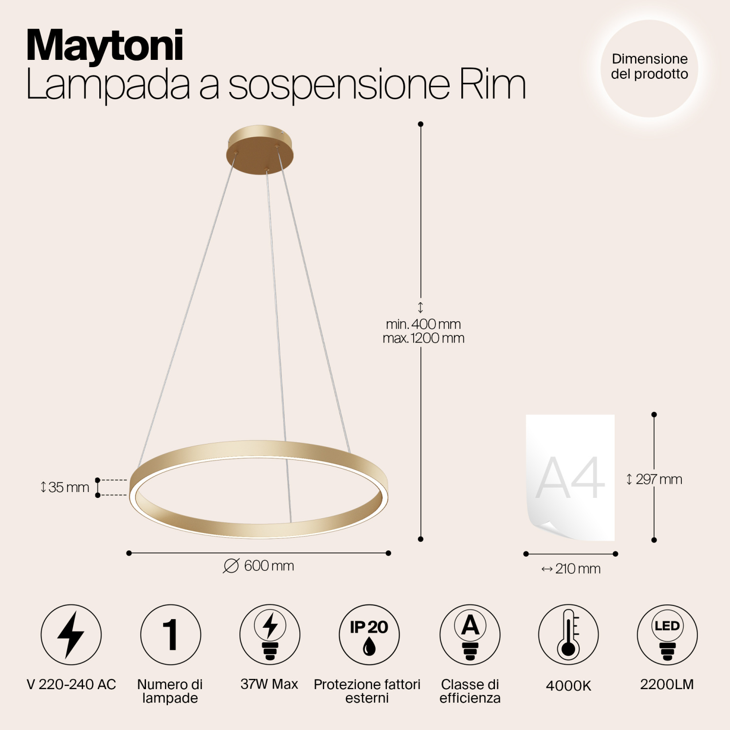 Maytoni Modern Rim Подвесной светильник цвет: латунь MOD058PL-L32BS4K