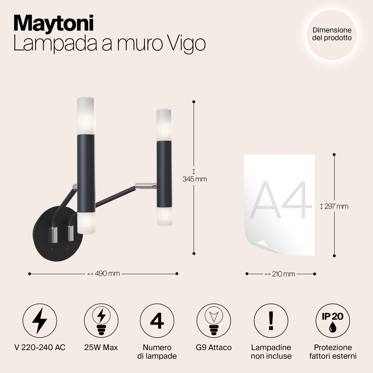 Maytoni Modern Vigo Настенный светильник (бра) цвет: черный MOD620WL-04B