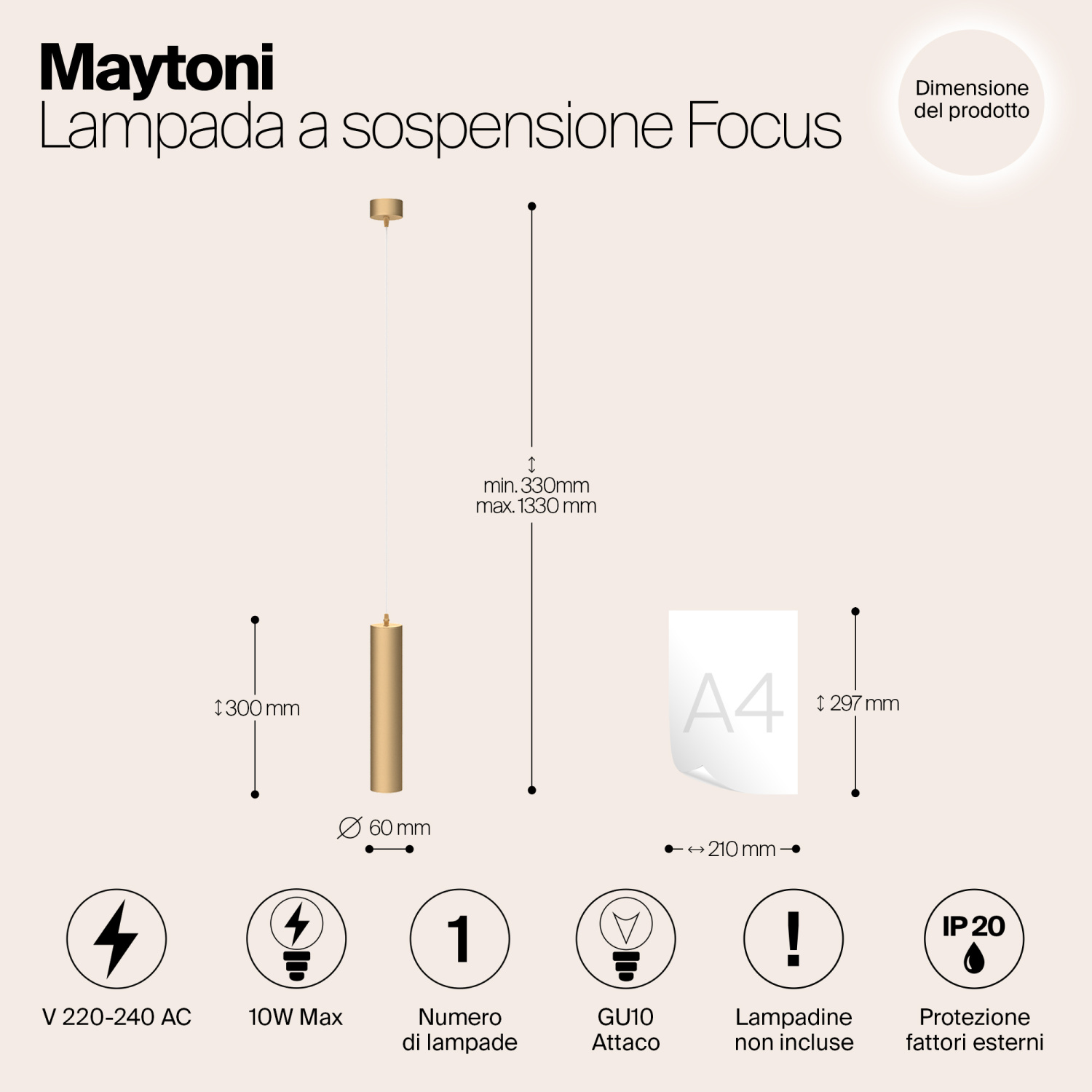 Maytoni Technical Focus Подвесной светильник цвет: матовое золото P075PL-01MG