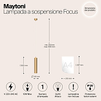 Maytoni Technical Focus Подвесной светильник цвет: матовое золото P075PL-01MG