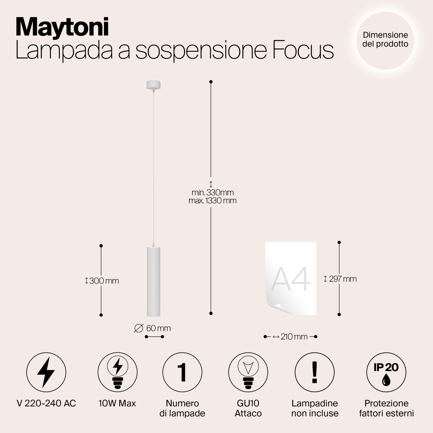 Maytoni Technical Focus Подвесной светильник цвет: белый P075PL-01W