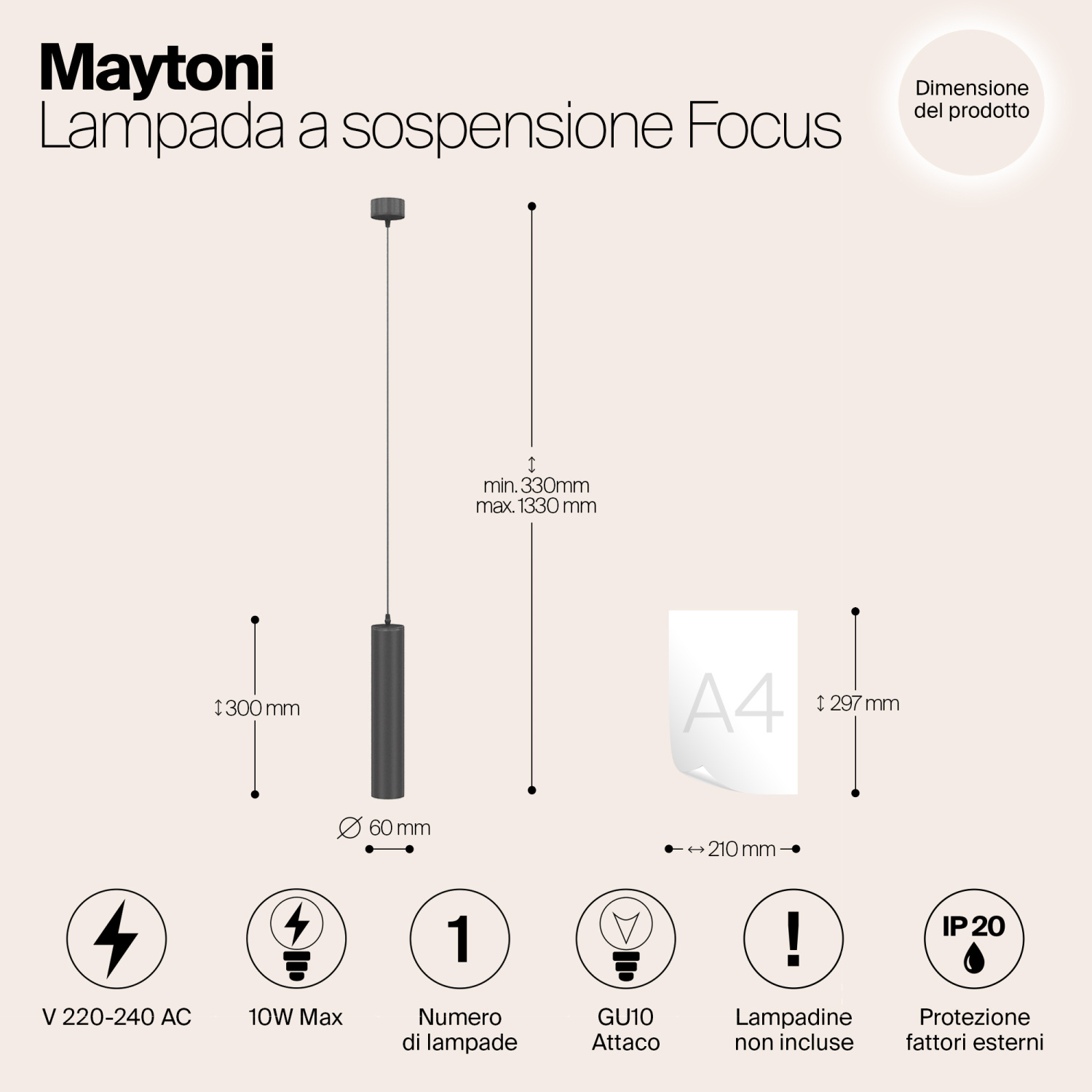 Maytoni Technical Focus Подвесной светильник цвет: черный P075PL-01B