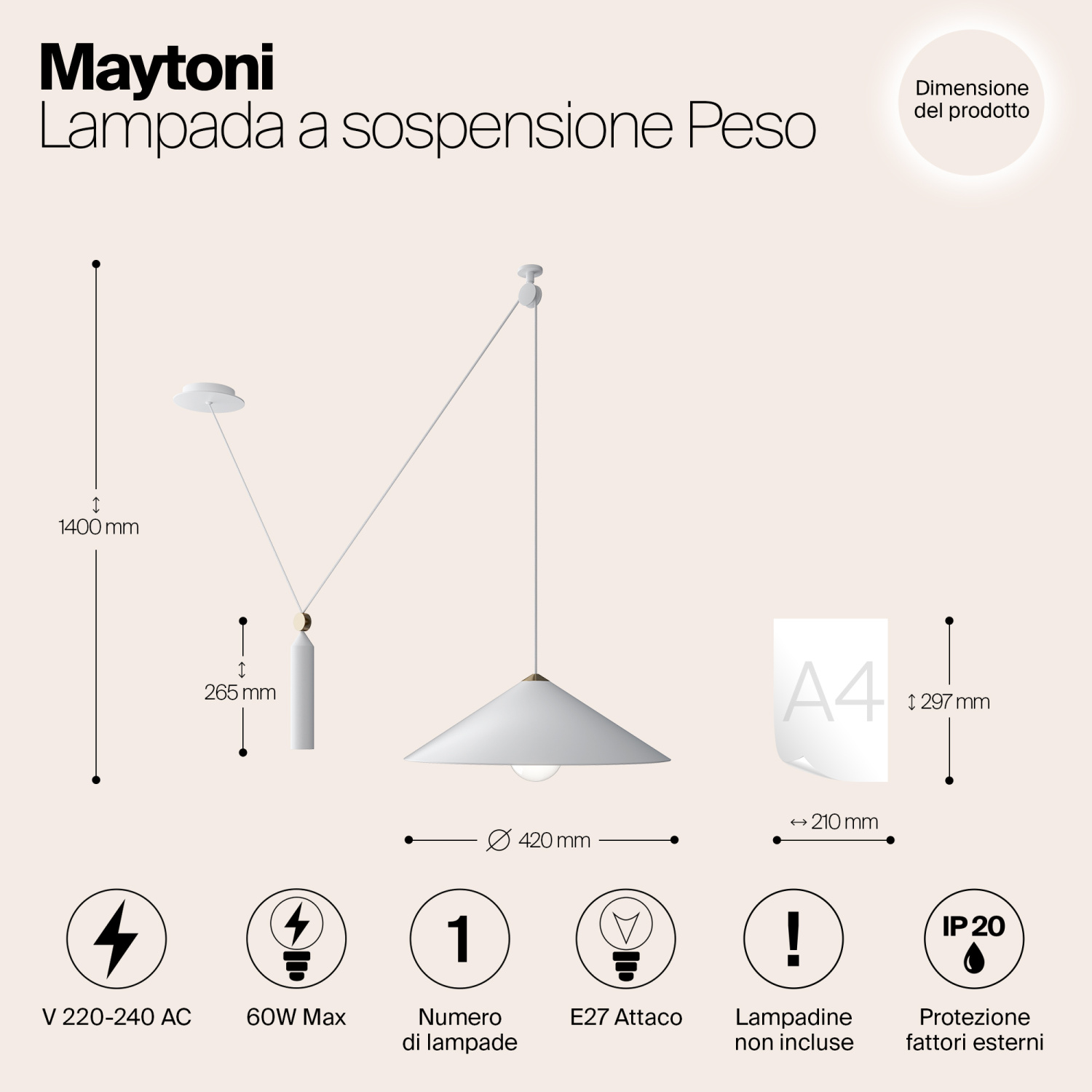 Maytoni Technical Peso Подвесной светильник цвет: белый P080PL-01W