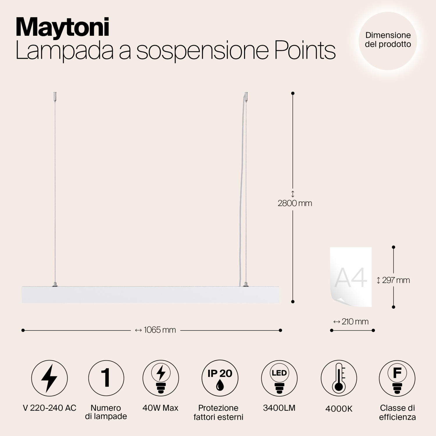 Maytoni Technical Points Подвесной светильник цвет: белый P050PL-L40W4K