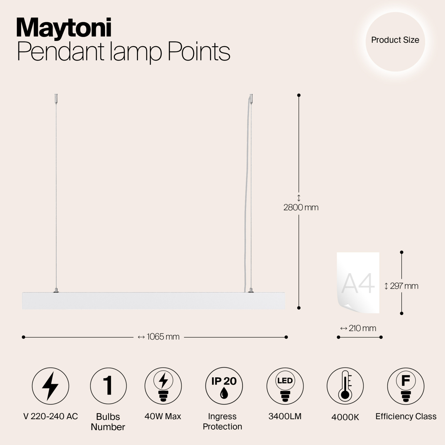 Maytoni Technical Points Подвесной светильник цвет: белый P050PL-L40W4K