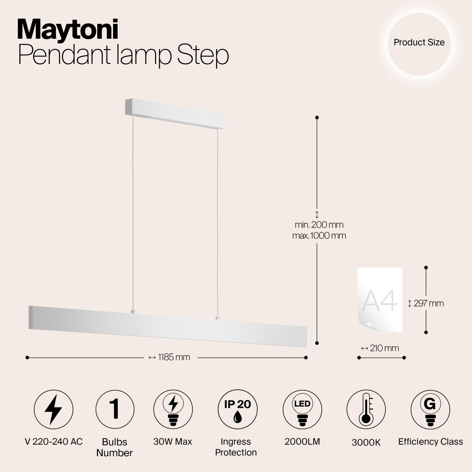 Maytoni Technical Step Подвесной светильник цвет: белый P010PL-L30W