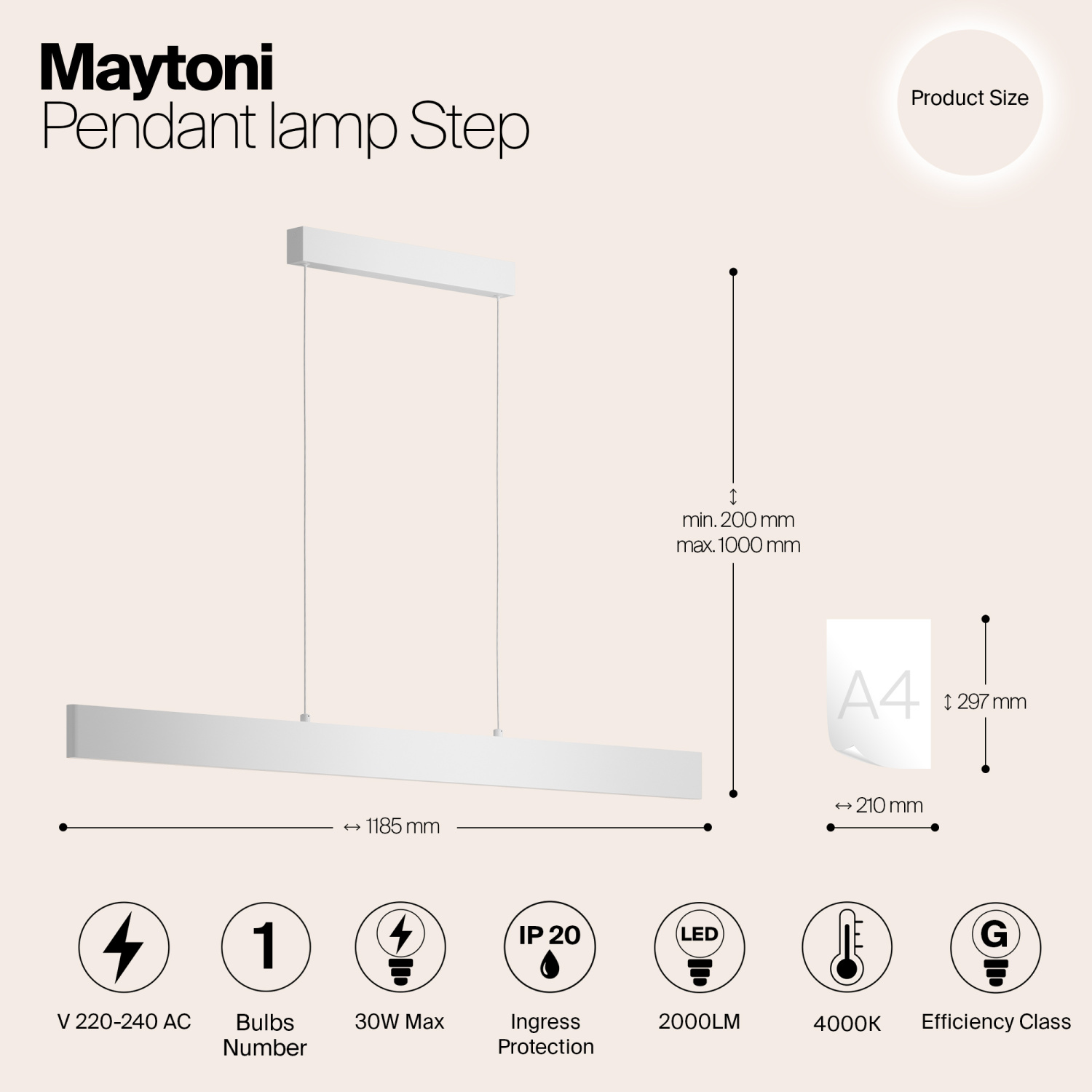 Maytoni Technical Step Подвесной светильник цвет: белый P010PL-L30W4K