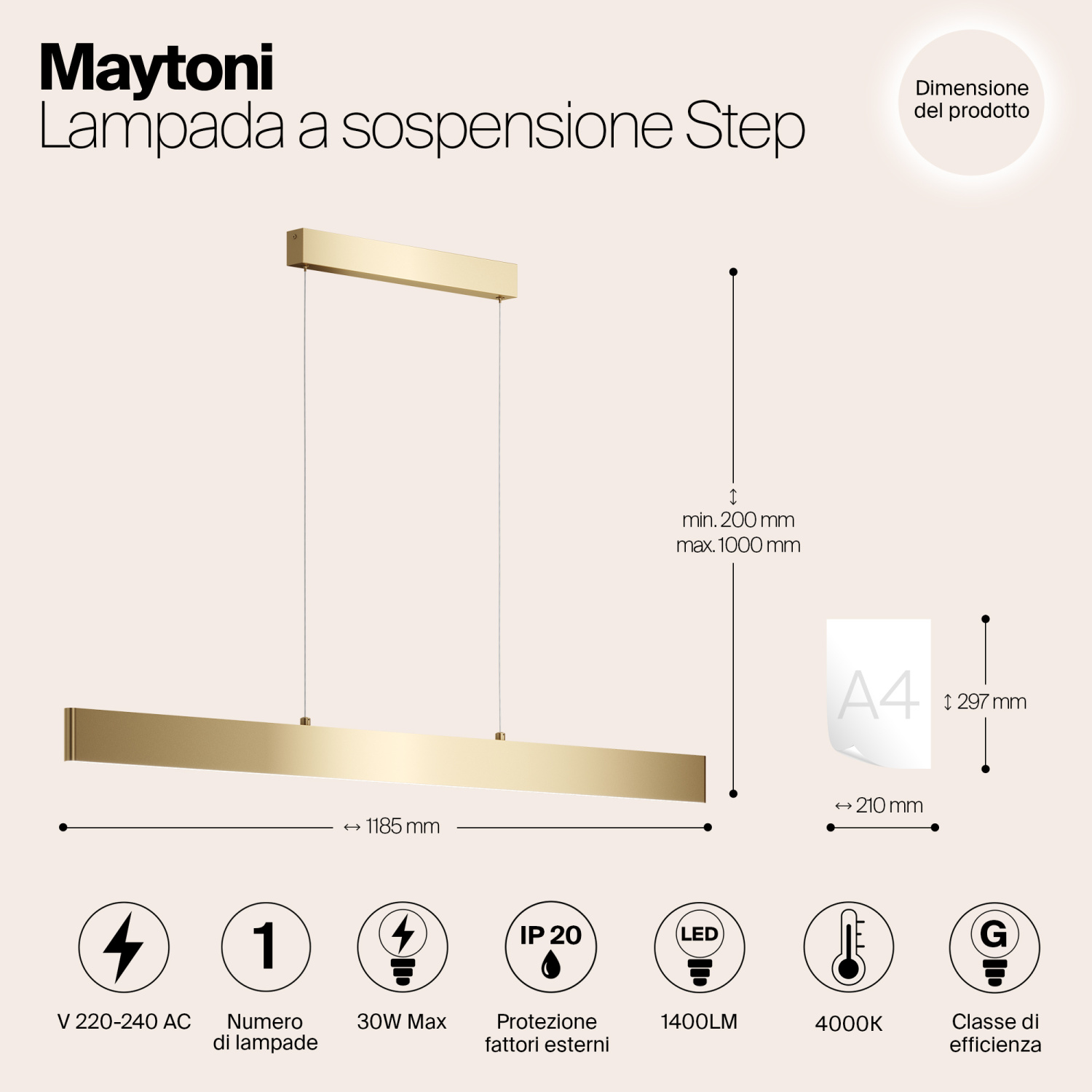 Maytoni Technical Step Подвесной светильник цвет: золото P010PL-L30G4K