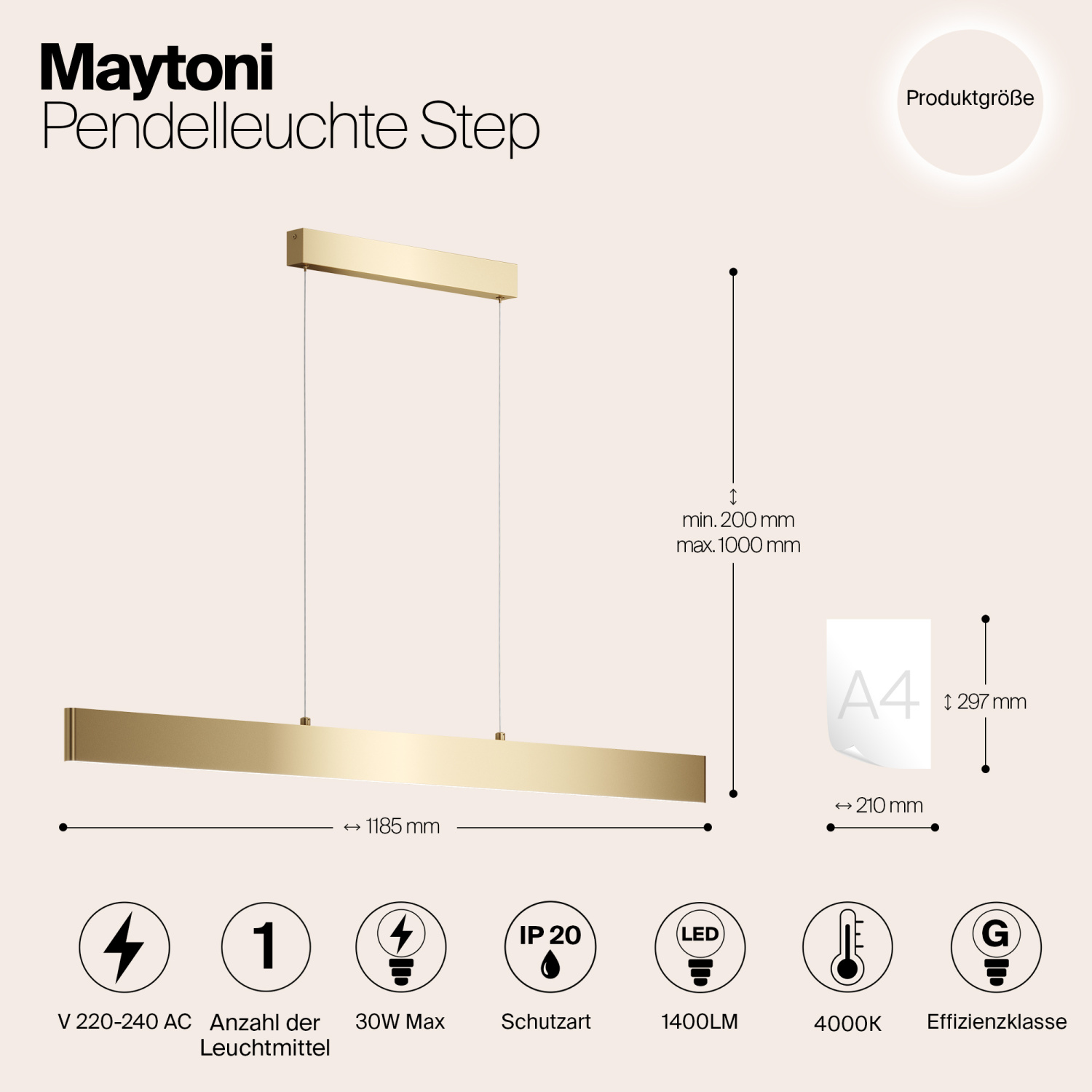 Maytoni Technical Step Подвесной светильник цвет: золото P010PL-L30G4K