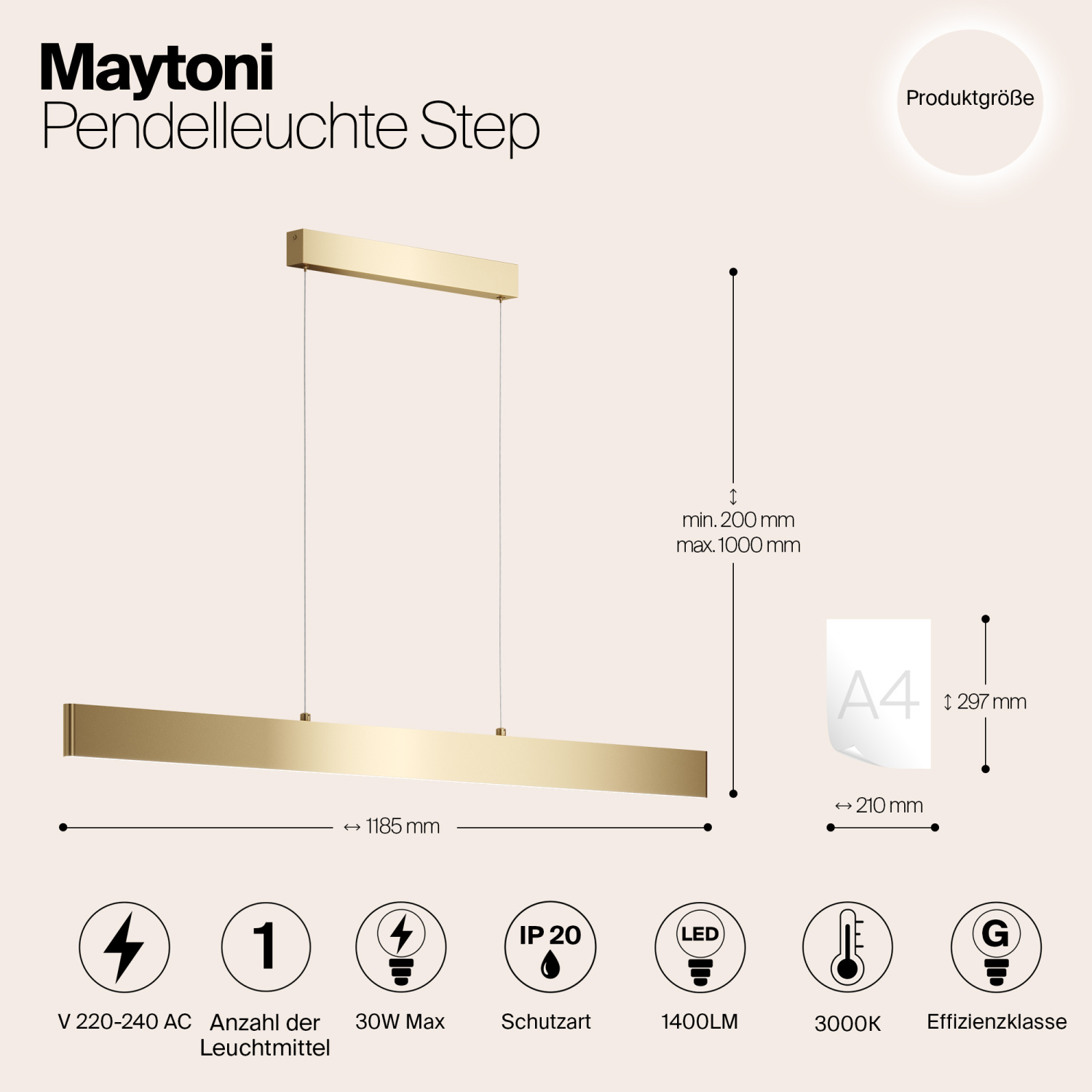 Maytoni Technical Step Подвесной светильник цвет: золото P010PL-L30G3K
