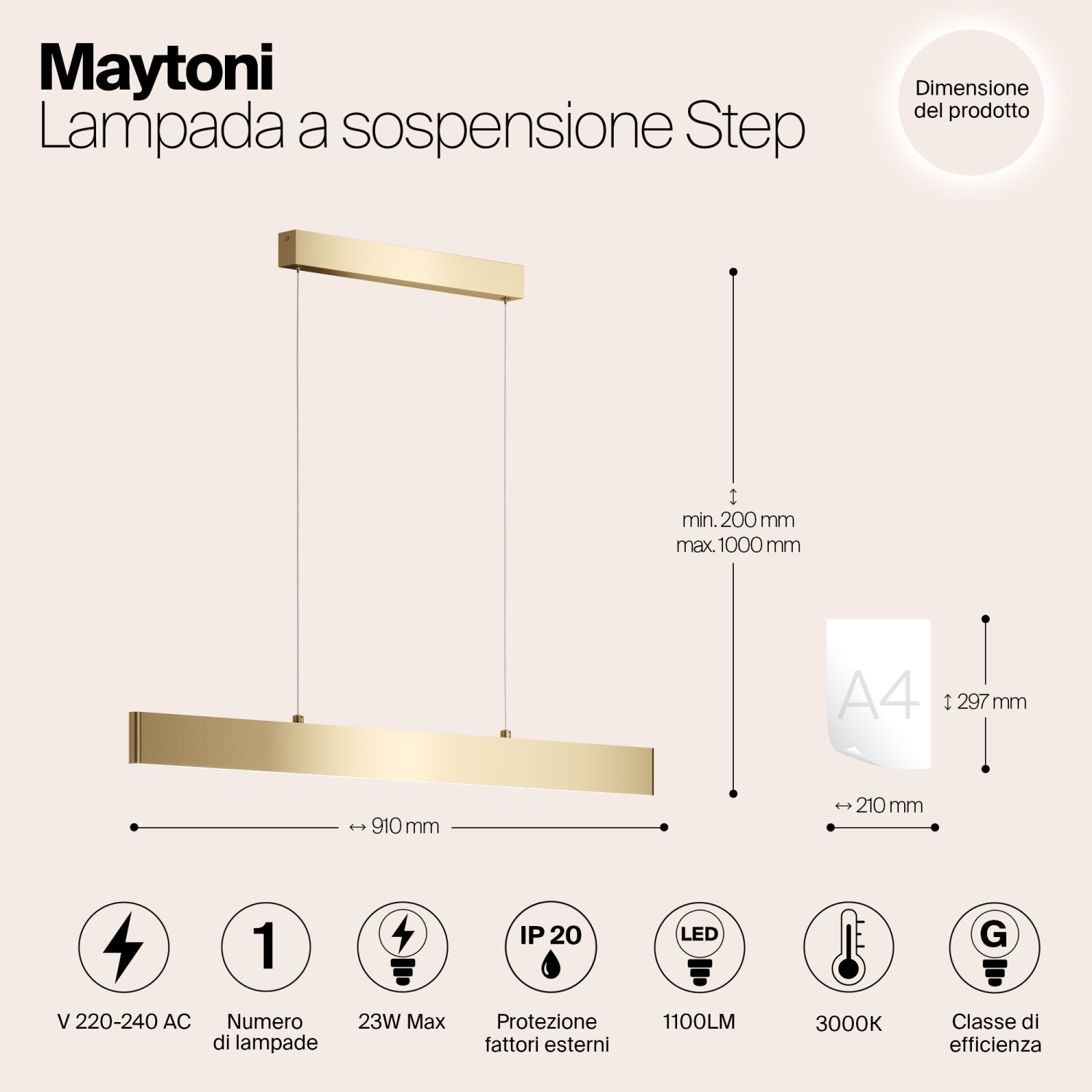 Maytoni Technical Step Подвесной светильник цвет: золото P010PL-L23G3K