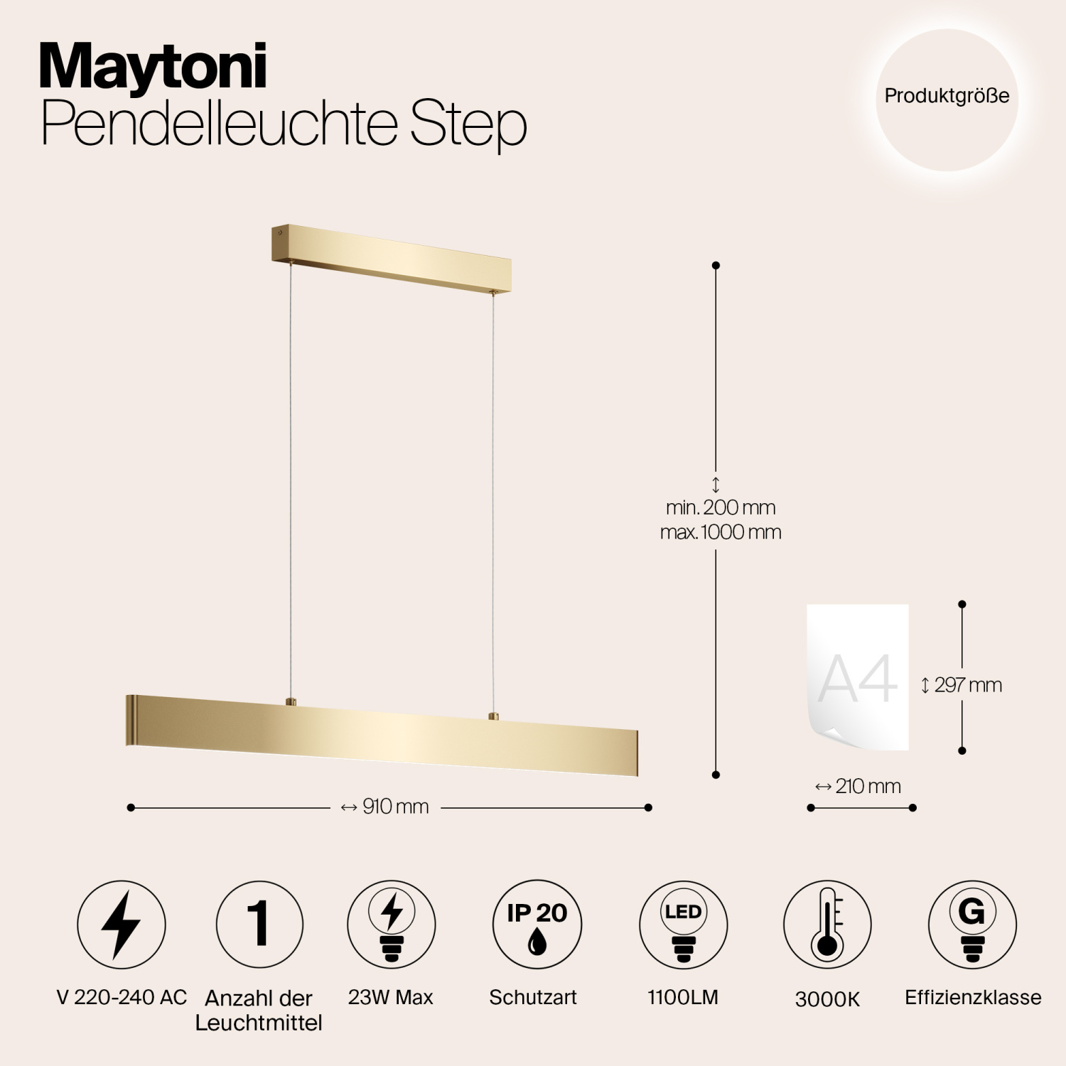 Maytoni Technical Step Подвесной светильник цвет: золото P010PL-L23G3K