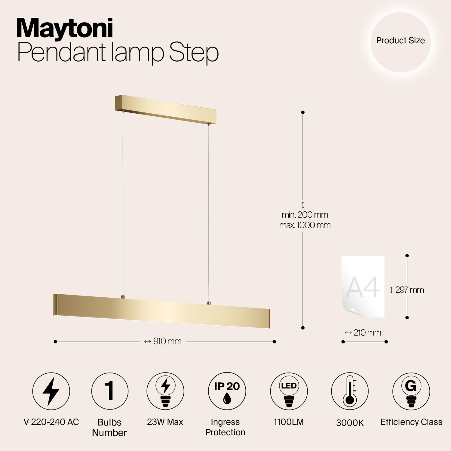 Maytoni Technical Step Подвесной светильник цвет: золото P010PL-L23G3K