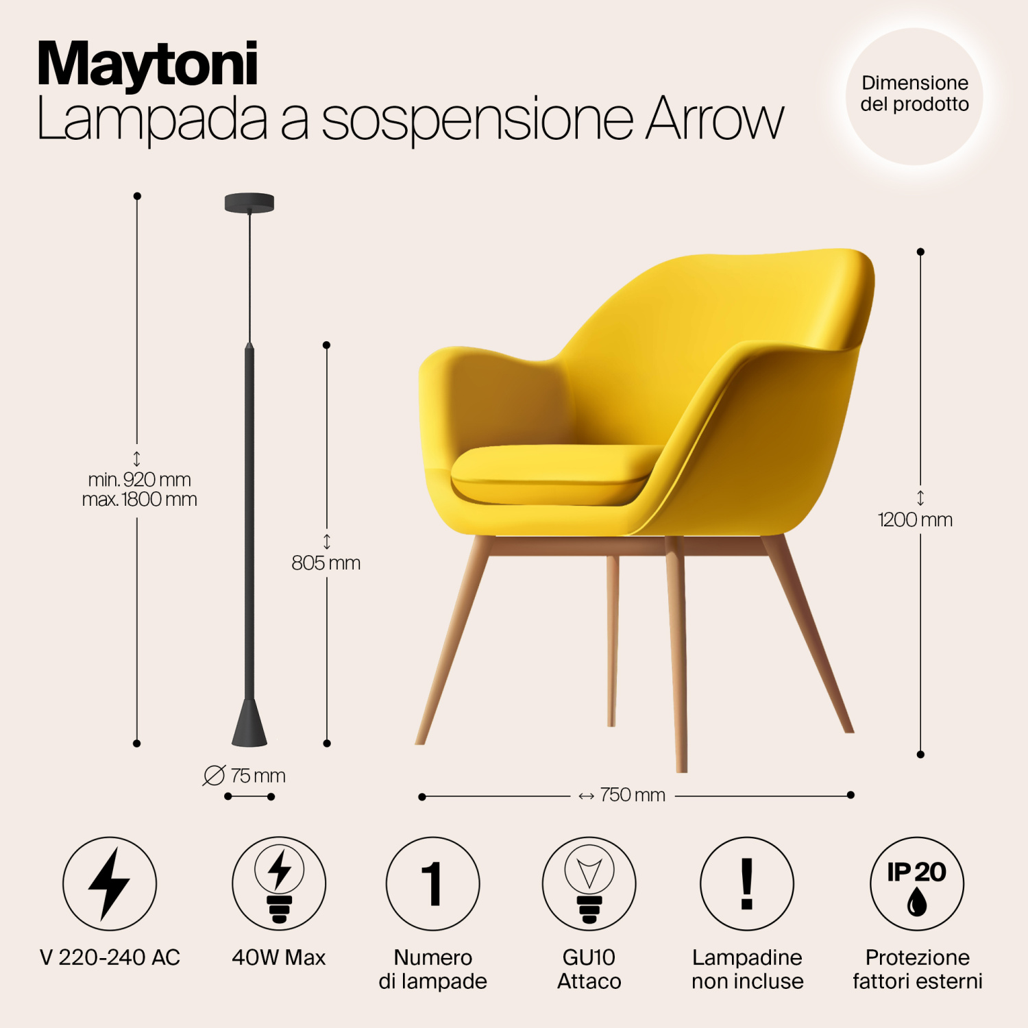 Maytoni Technical Arrow Подвесной светильник цвет: черный P064PL-01B