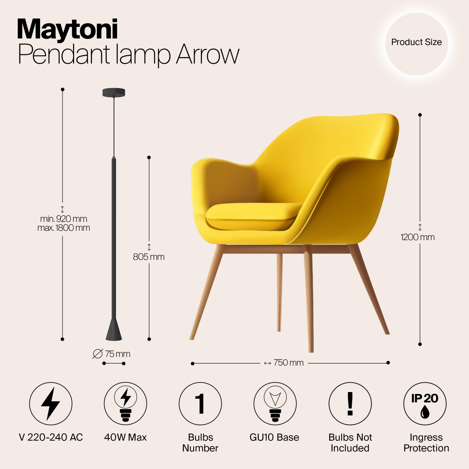 Maytoni Technical Arrow Подвесной светильник цвет: черный P064PL-01B