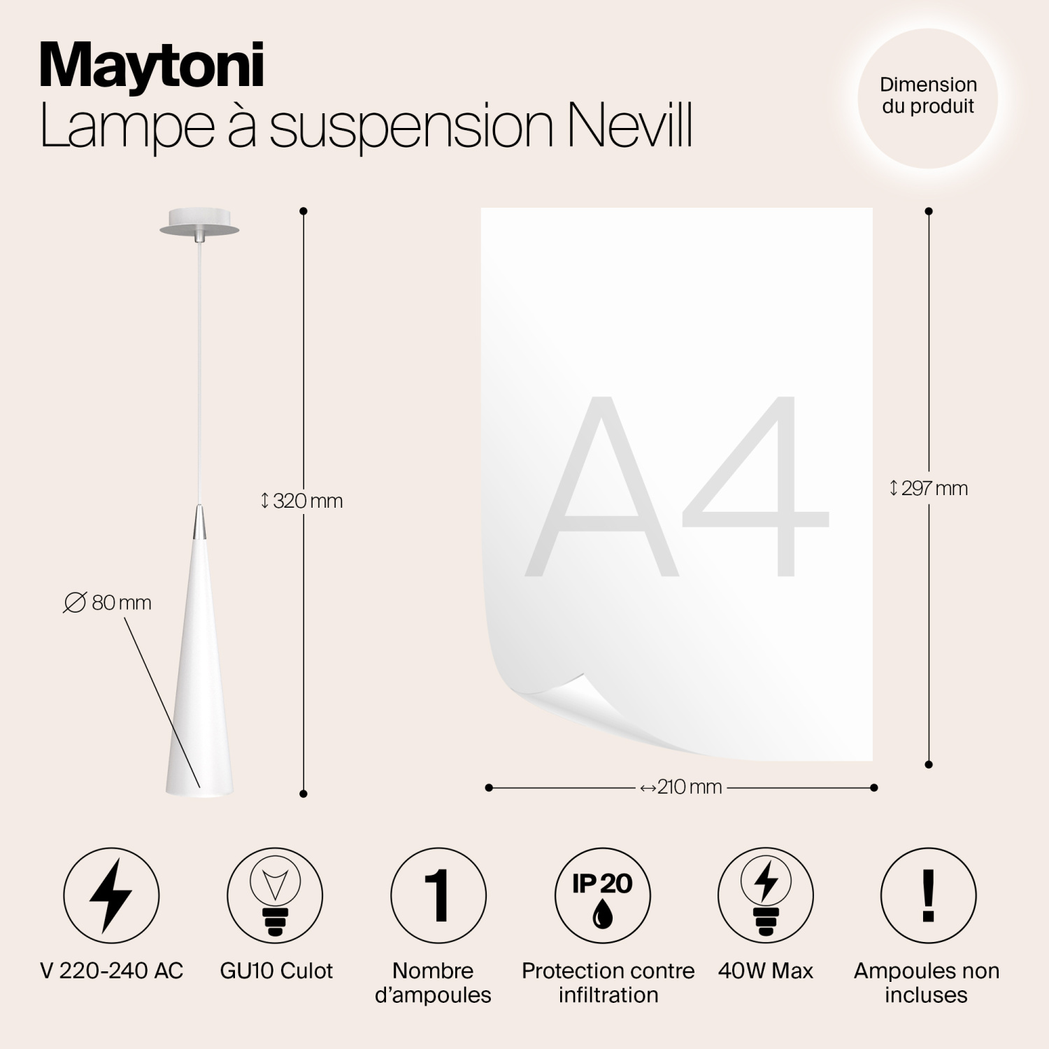 Maytoni Technical Nevill Подвесной светильник цвет: белый P318-PL-01-W