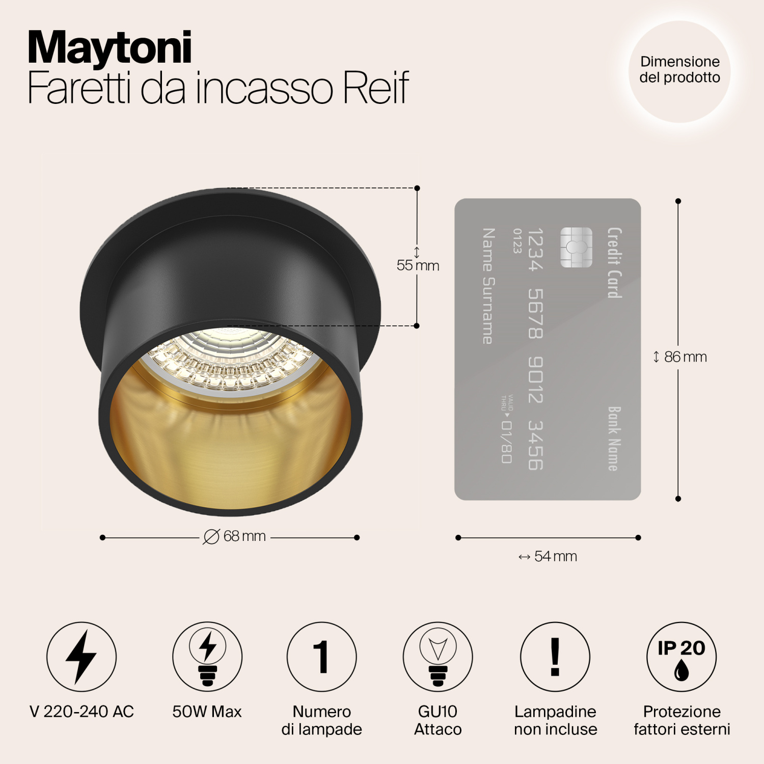 Maytoni Technical Reif Встраиваемый светильник цвет: черный с золотом DL050-01GB
