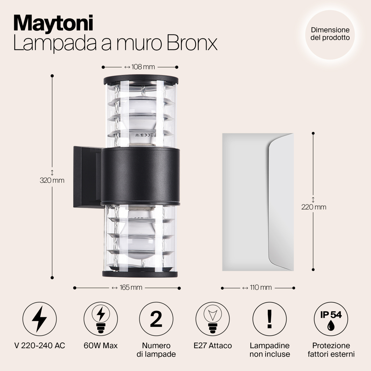 Maytoni Outdoor Bronx Настенный светильник (бра) цвет: черный O576WL-02B