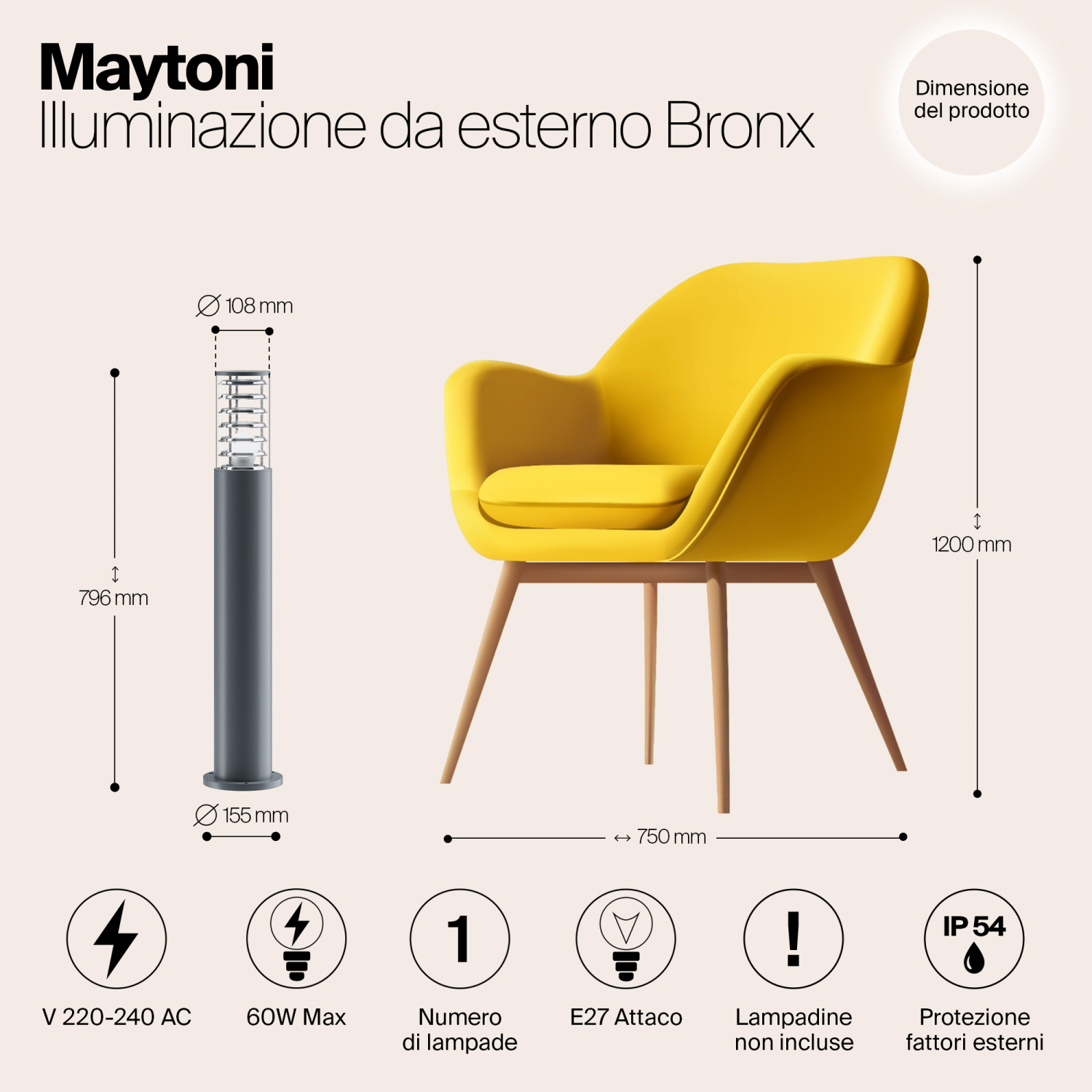 Maytoni Outdoor Bronx Ландшафтный светильник цвет: серый O576FL-01GR1