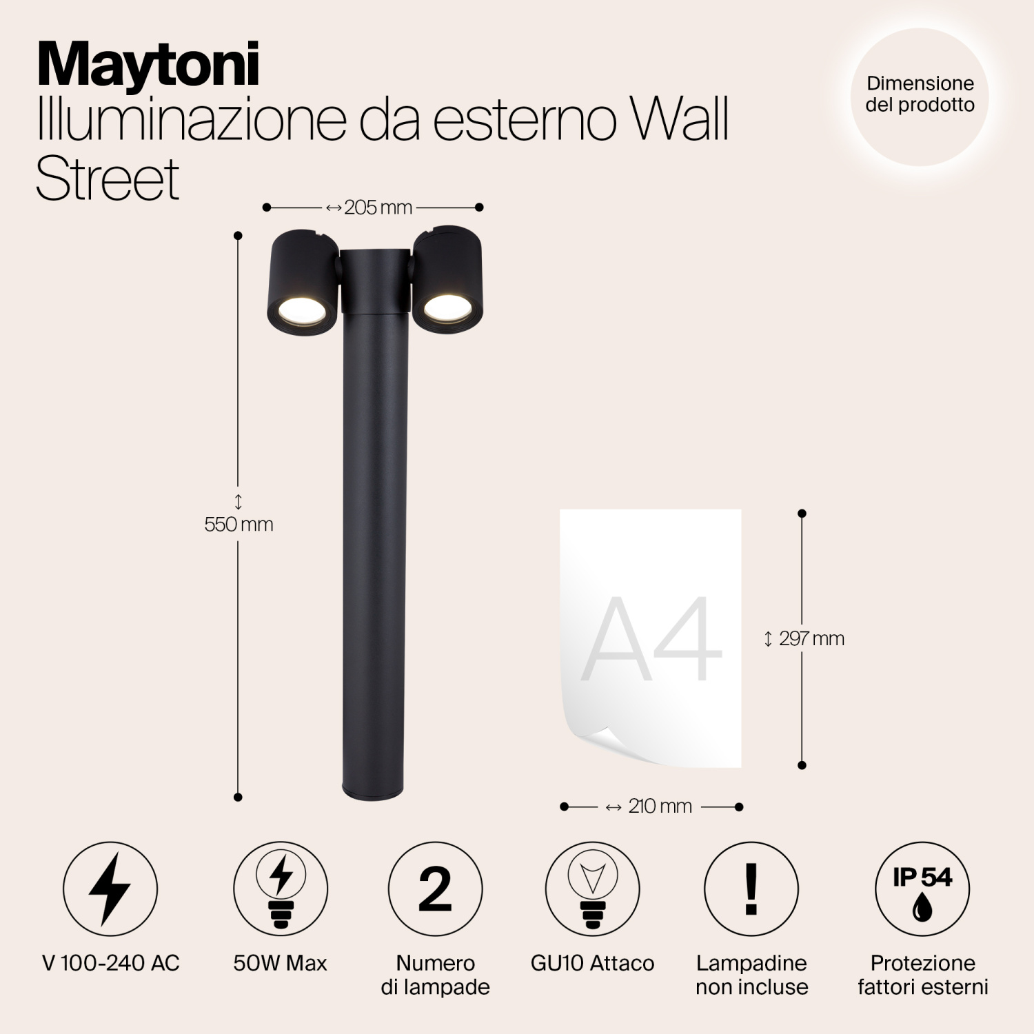 Maytoni Outdoor Wall Street Ландшафтный светильник цвет: черный O010FL-02B