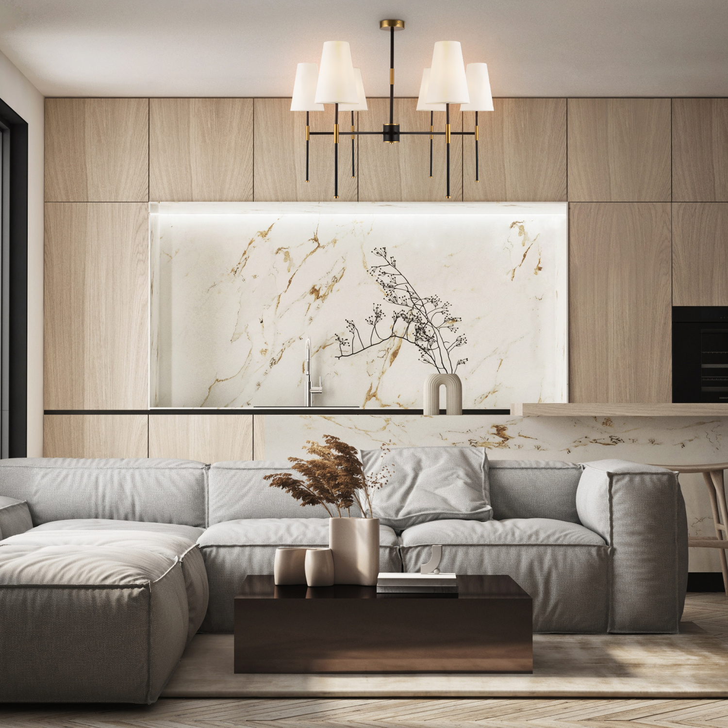 Freya Modern Tida Люстра цвет: черный и латунь FR5196PL-06BBS